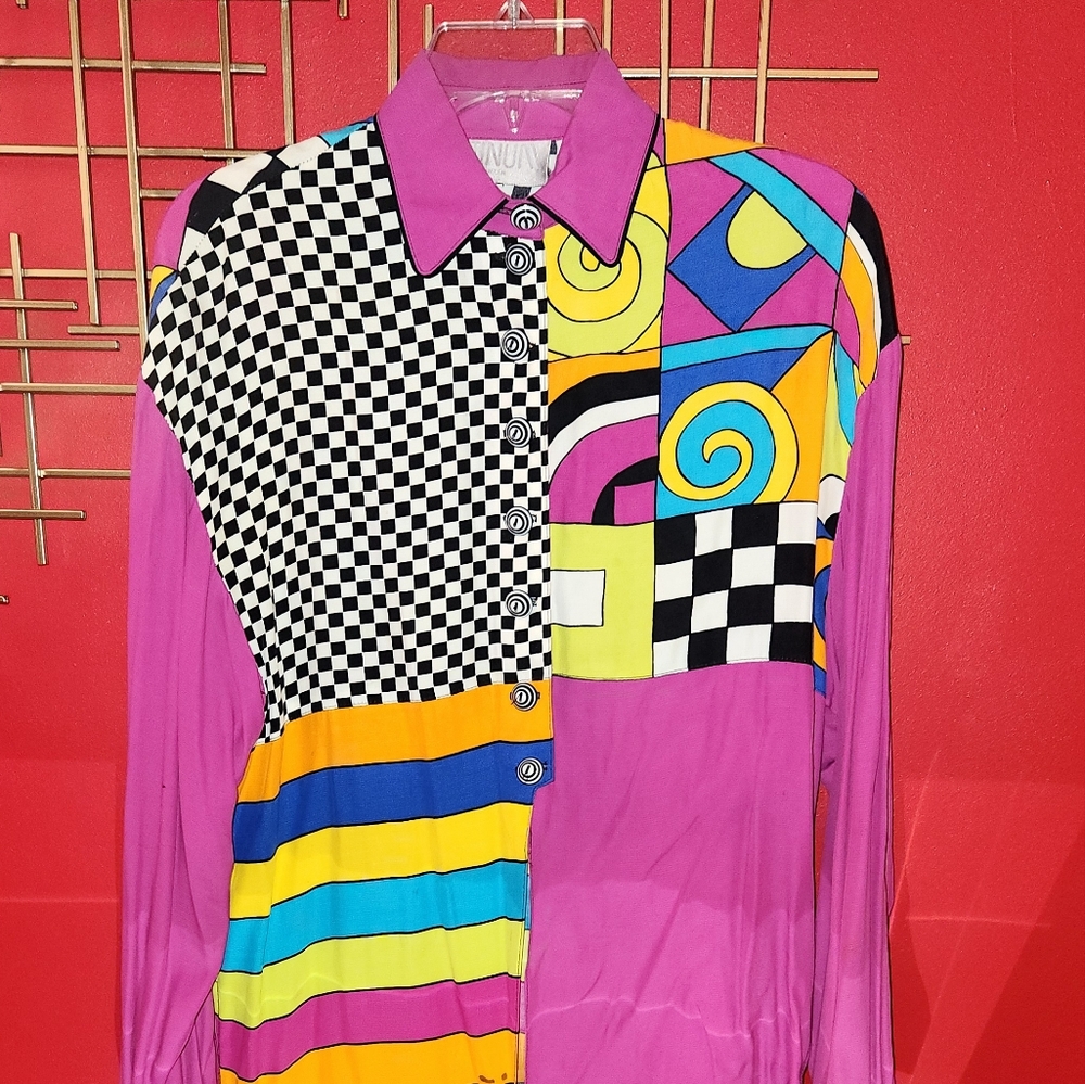 80's PLATINUM Colorful Geometric Women's Blouse